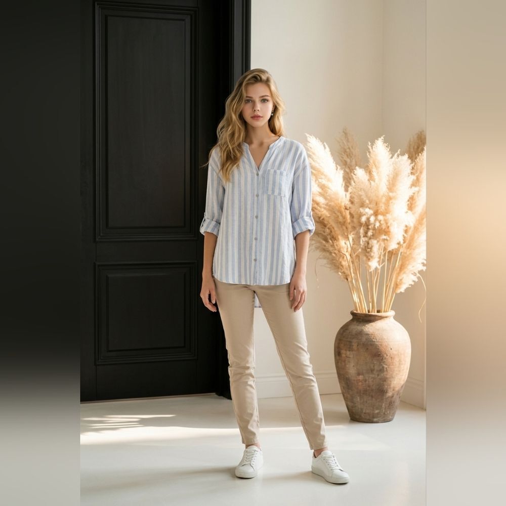 Cupio Blue and White Striped Button Down Shirt